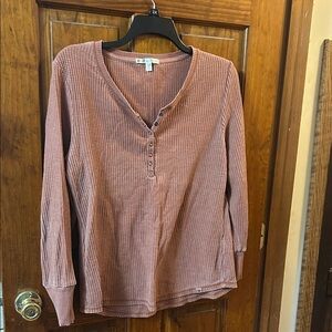 Seven7 Women's Long Sleeve Waffle Knit Top - Dusty Rose
